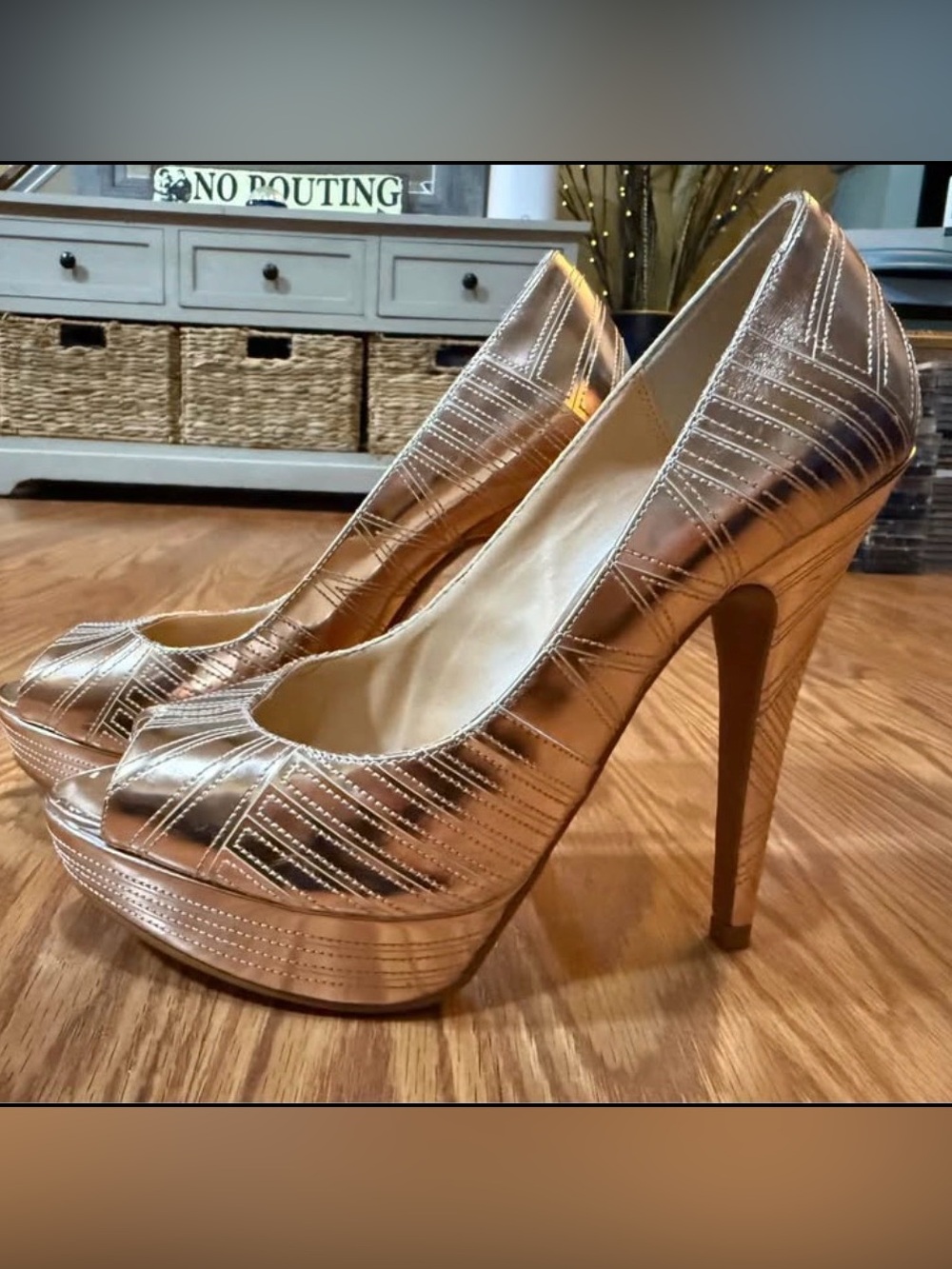 Women's Metallic Rose Platform Stiletto Pumps